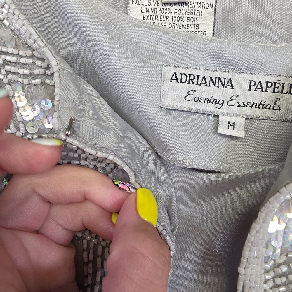 Adrianna Papell Evening Outfit Set Womens S Satin Tank Formal Silver Evening - Picture 11 of 16